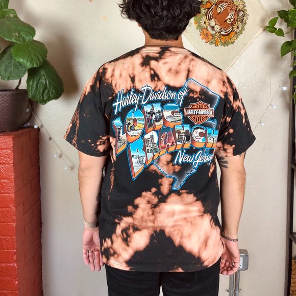 SOLD * Harley Custom Spiral Bleach Dye Logo NJ Tee - Picture 6 of 8